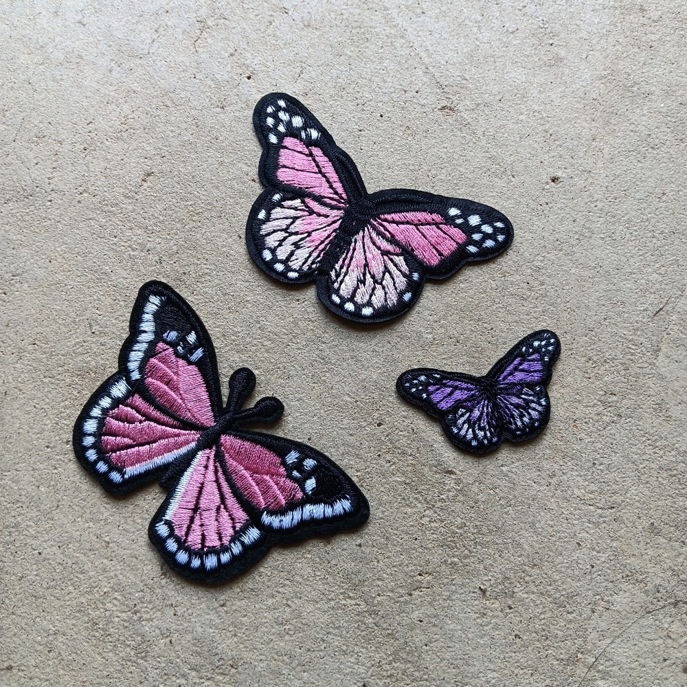 Set of 3 Pink and Purple Butterfly Iron-On Patches